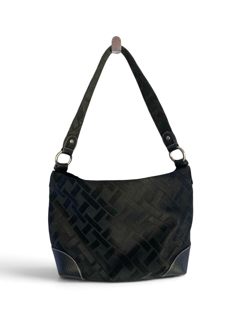Vintage Talbots Black Jacquard Geometric Hobo Shoulder Bag Y2K Slouchy Minimal